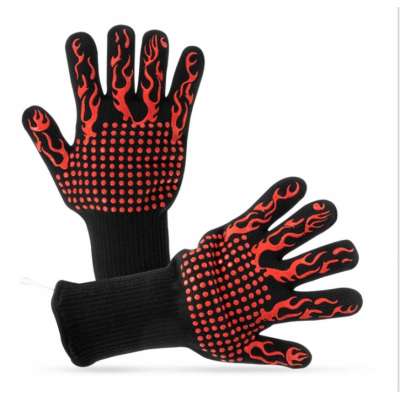 Stock Anti Heat Black Red Blue Aramid Kitchen Extreme Heat Protection Silicone Oven BBQ Glove